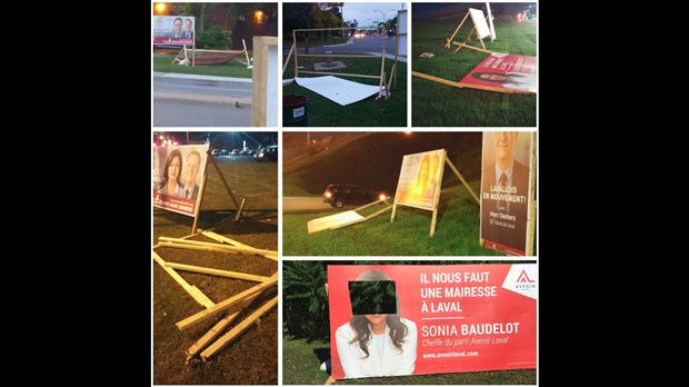 Nombre record de pancartes endommagées, vandalisées et arrachées à Laval