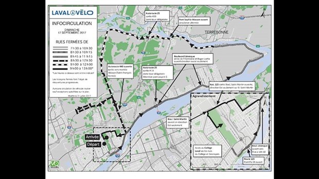 Fermeture de rues à Laval dans le cadre du tour cycliste Laval à vélo