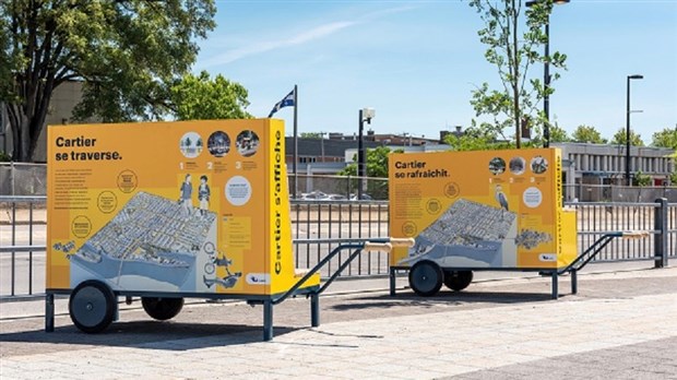 Quatre charrettes explicatives sur le projet de revitalisation dans le secteur Cartier