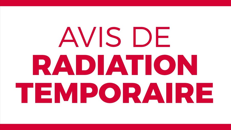 Avis de radiation temporaire 